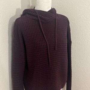 Women’s Waffle-Knit Hoodie Sweater - Deep Plum